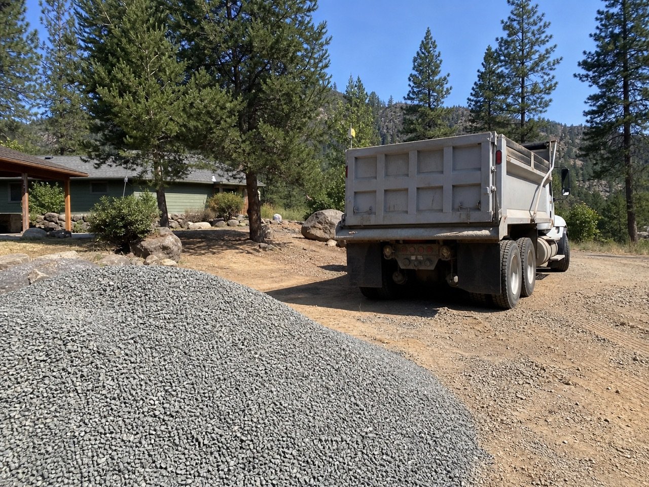 Fresh aggregate delivered to a residential jobsite